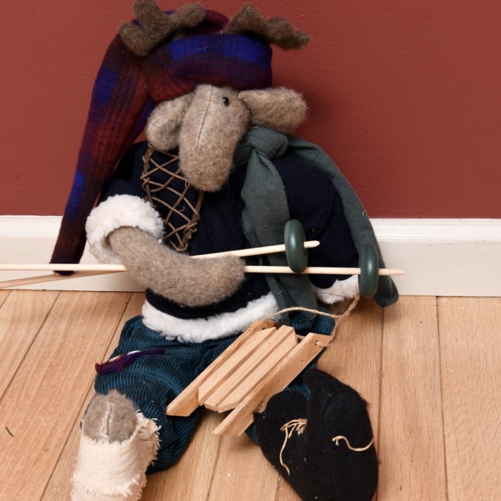 Primitive Moose with Sled, Snow Shoe and Poles!